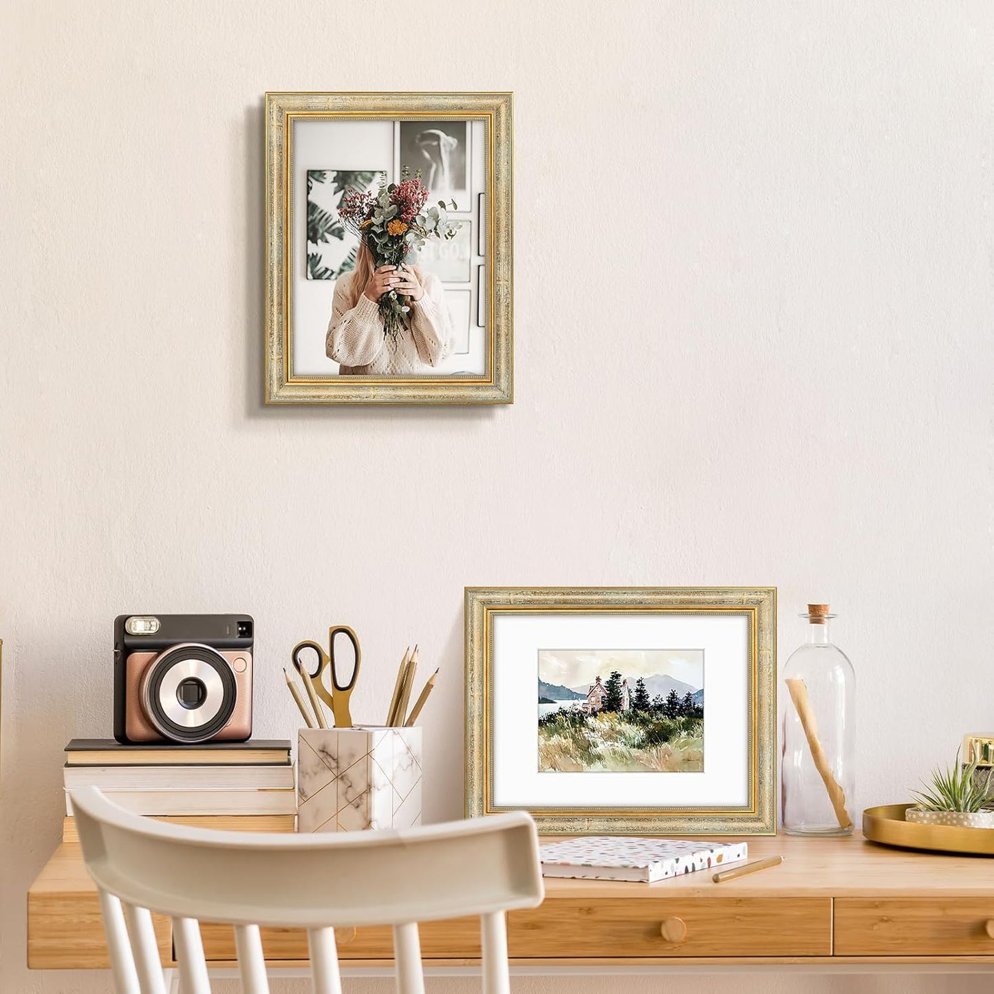 Golden State Art,11x14 Ornate Picture Frame for 8x10 Photo with Mat or 11 x 14 Prints without Mat,Real Glass Wall Display(Color:Green Gold)