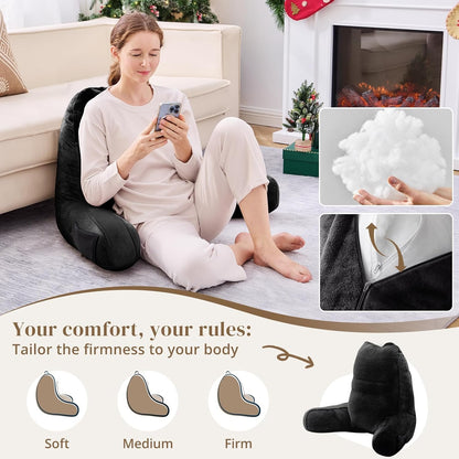 Sasttie Reading Pillows for Sitting in Bed Adult, Back Pillow Bed Sitting Up, Back-Rest Support Cushion for Sit Up on Couch, Sofa, and Floor, Dorm Essentials, Oeko-Tex Certified, Dark Grey