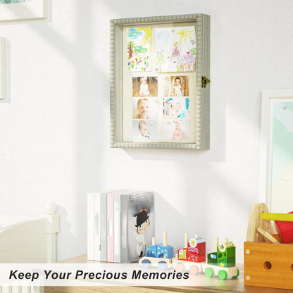 Love-KANKEI Shadow Box Frame 11x14, Deep Large Shadow Box Display Case with Unique Beads Door and Glass Window, Wood Memory Box for Pictures,Medals,Memorabilia,Collections White