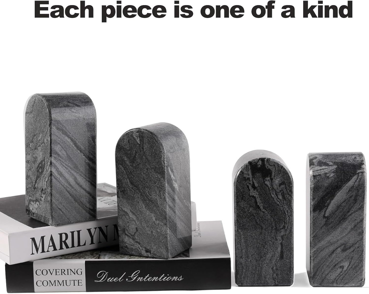 Koville African Natural Marble Bookends for Shelves, Non-Slip Book Ends, 13LBS Ultra Heavy Duty Marble Book Holder Organizer, Apartment Decor for Movies/CD/Video Games(Namib Fantasy)