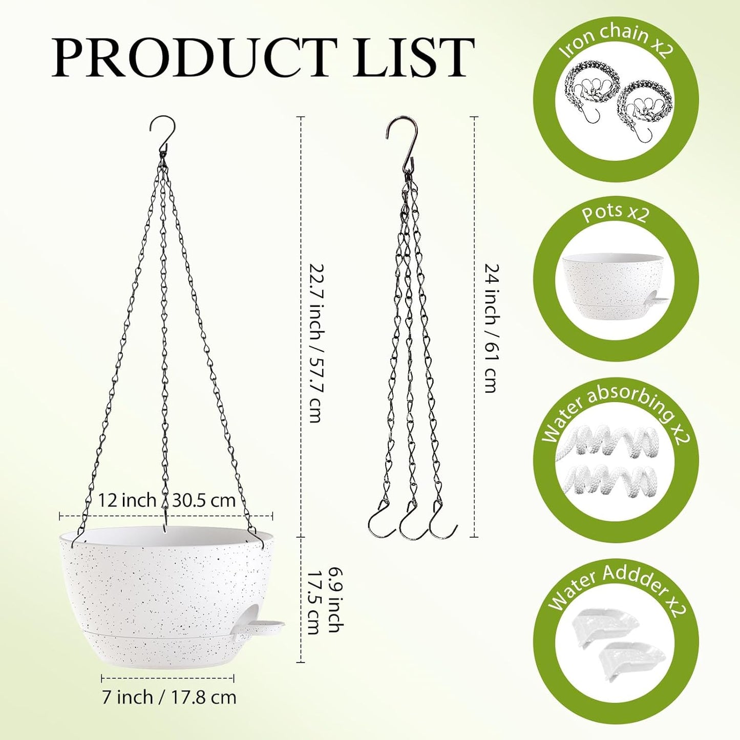 12 Inch Hanging Baskets 2 PC with Chains, Self-Watering Hanging Planters for Indoor Outdoor Plants, Plastic Hanging Flower Pots,Black