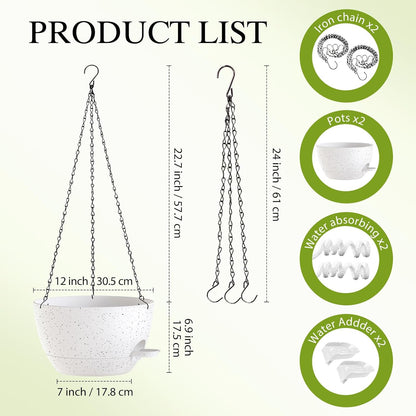 12 Inch Hanging Baskets 2 PC with Chains, Self-Watering Hanging Planters for Indoor Outdoor Plants, Plastic Hanging Flower Pots,Black
