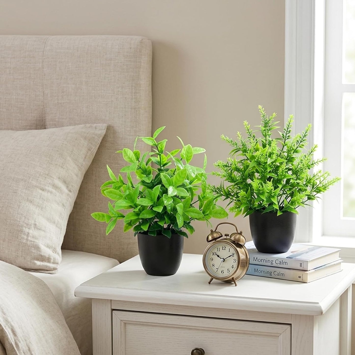 CEWOR Fake Plants 2 Pack Mini Potted Plants Bathroom Accessories Small Artificial Greenery Decorations for Bathroom Office Home Room Kitchen Table Indoor