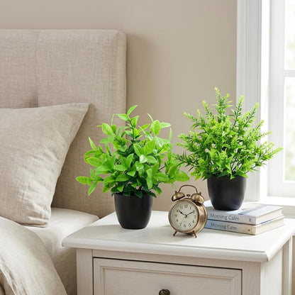 CEWOR Fake Plants 2 Pack Mini Potted Plants Bathroom Accessories Small Artificial Greenery Decorations for Bathroom Office Home Room Kitchen Table Indoor