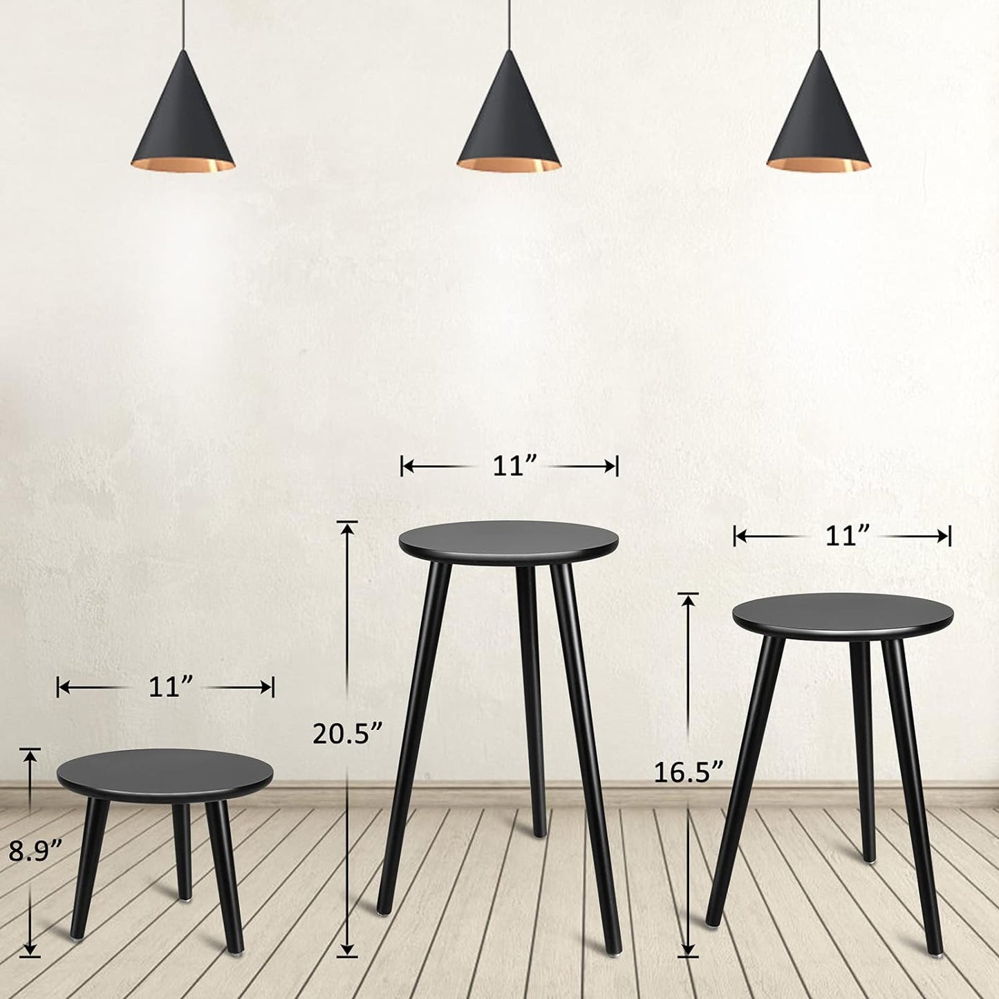Uneedem Wood Mid Century Plant Stand for Indoor Plants, Modern Table, Tall Holder for Flower Pots, Small Round Side/End Table(A2 White, High: 16.5")