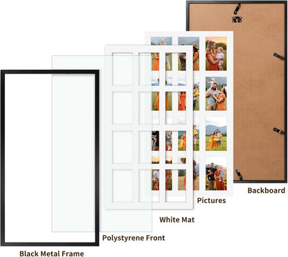 QUTREY 20 Opening 4x6 Collage Picture Frame Set of 2, 18.1x41.3 inches Black Multiple Frames Display 4 by 6 inch Photos with Mat for Wall Hanging