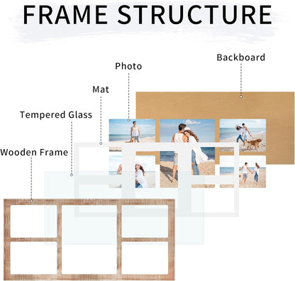 YESKAY 4x6 Picture Frame Collage for Wall Decor, Multiple Photo Collage Frames with Tempered Glass, 7-Opening for 4 x 6 Picture Frames, Rustic Brown, 1 Pack
