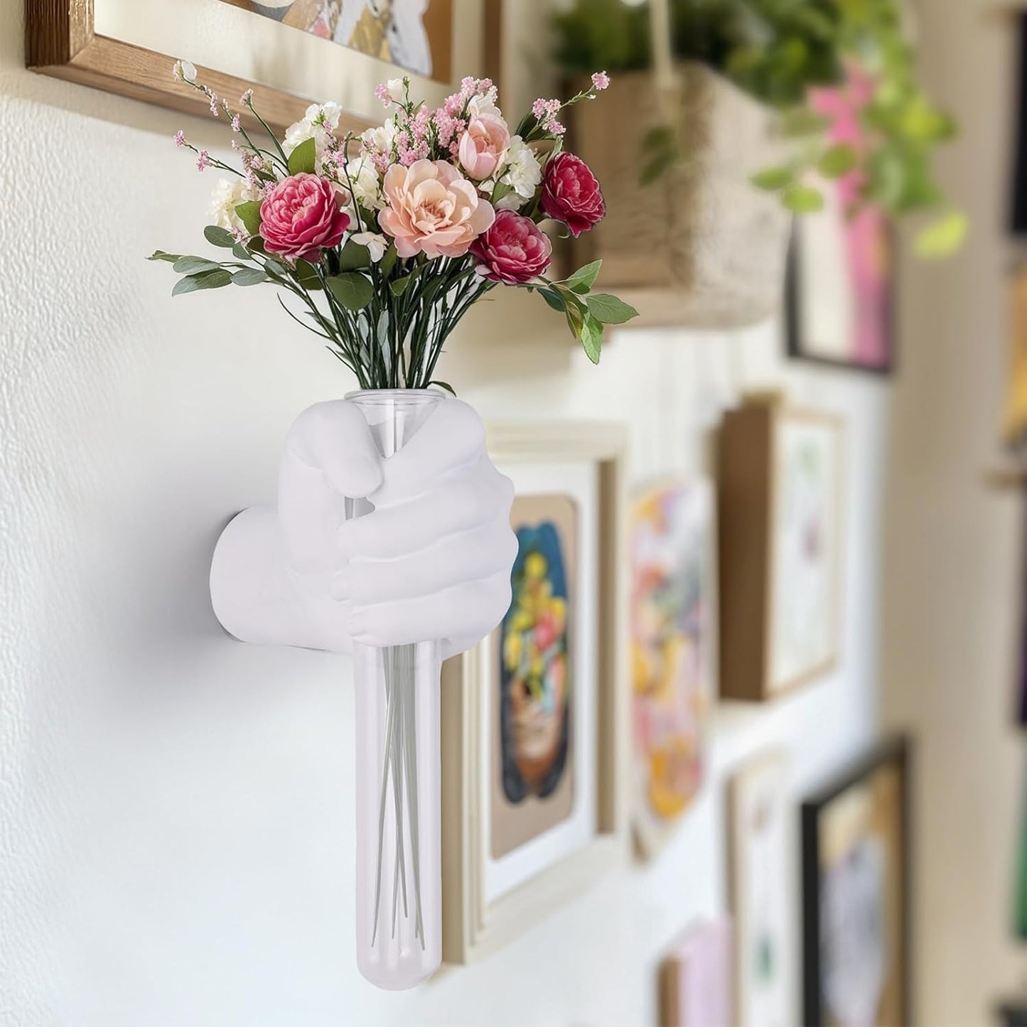 2 Pieces Wall Sculptures, Hands Vase Home Decor, Wall Mount Art Sculpture, Unique Wall Art Statue, Funky Flower Vase Decorations, Modern Eclectic Hanging Decor,Hands Statue (Black)