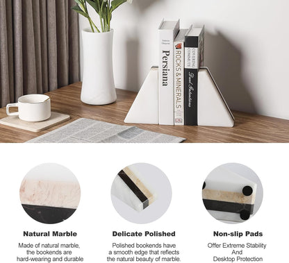 Karibiber Travertine Bookends for Heavy Books, Marble Decorative Bookends for Shelves, Heavy-Duty Stone Book Ends for Hardback Book & Cookbooks, Unique Book Stopper & Holder, Travertino Italy