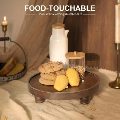 EOSAHR Farmhouse Pine Wood Riser for Home Decor – Round Pedestal Stand for Coffee Table & Kitchen Sink – Stylish Display Stand for Dish Soap Dispenser, Candles, Plants and Cupcakes (Green)