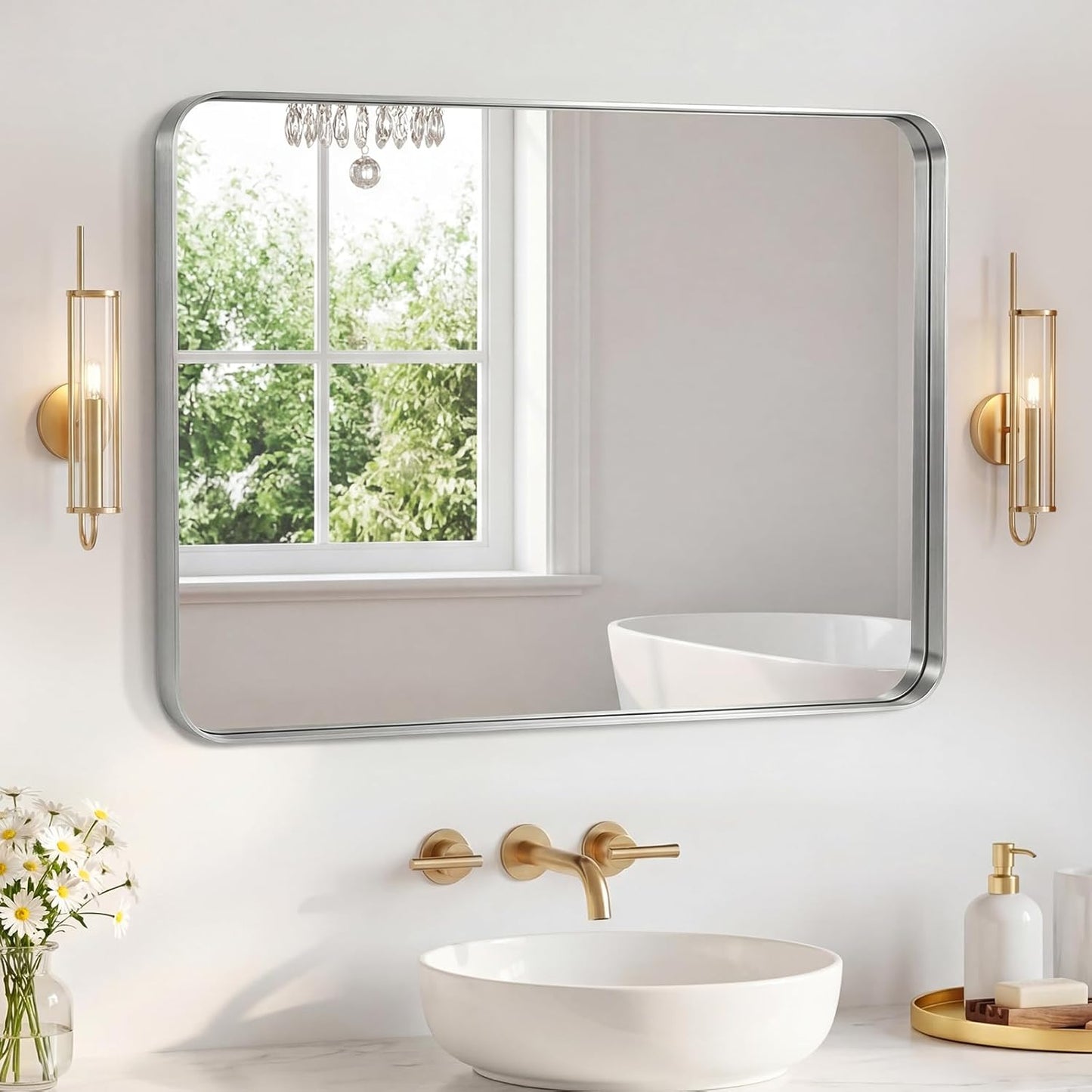 NEWBULIG Gold Round Wall Mirror 36 Inch, Bathroom Mirrors for Over Sink, Wall Decor for Bathroom, Entryway, Bedroom, Vanity