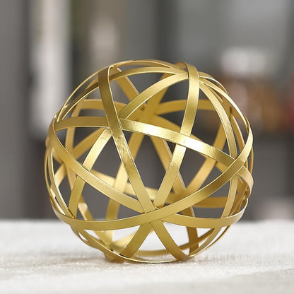 Metal Decorative Starburst Ball, 6 Inch Gold Sphere Decor, Spiky Star Burst Tabletop Sculpture, Mid-Century Modern Metal Spike Ball for Home, Living Room, Office & Shelf Decor