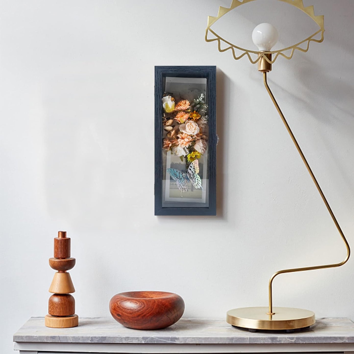 GraduationMall 13x16 Wood Shadow Box Frame Glass Door Display Case with Linen Back and 6 Stick Pins,1.5 inches Interior Depth,Ideal for Memorabilia Pictures Flowers Medals Tickets Rustic White