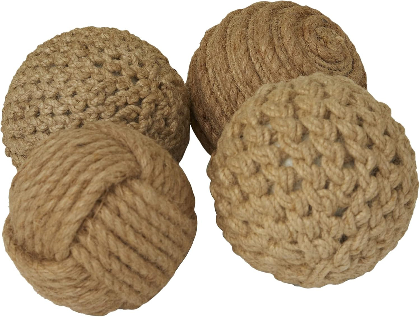 Deco 79 Jute Rope Handmade Decorative Ball Orbs & Vase Filler with Varying Designs, Set of 4 4"W, 4"H, Brown