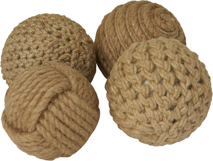 Deco 79 Jute Rope Handmade Decorative Ball Orbs & Vase Filler with Varying Designs, Set of 4 4"W, 4"H, Brown
