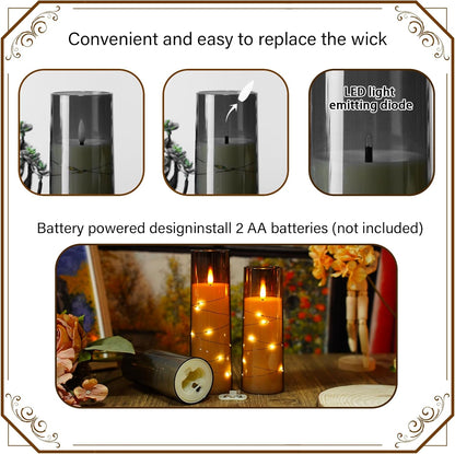 Nimiko Flickering Flameless LED Candles, 9 Pcs with Embedded Star String, Acrylic LED Pillar Candles with Remote, Suitable for Home Decoration (White)