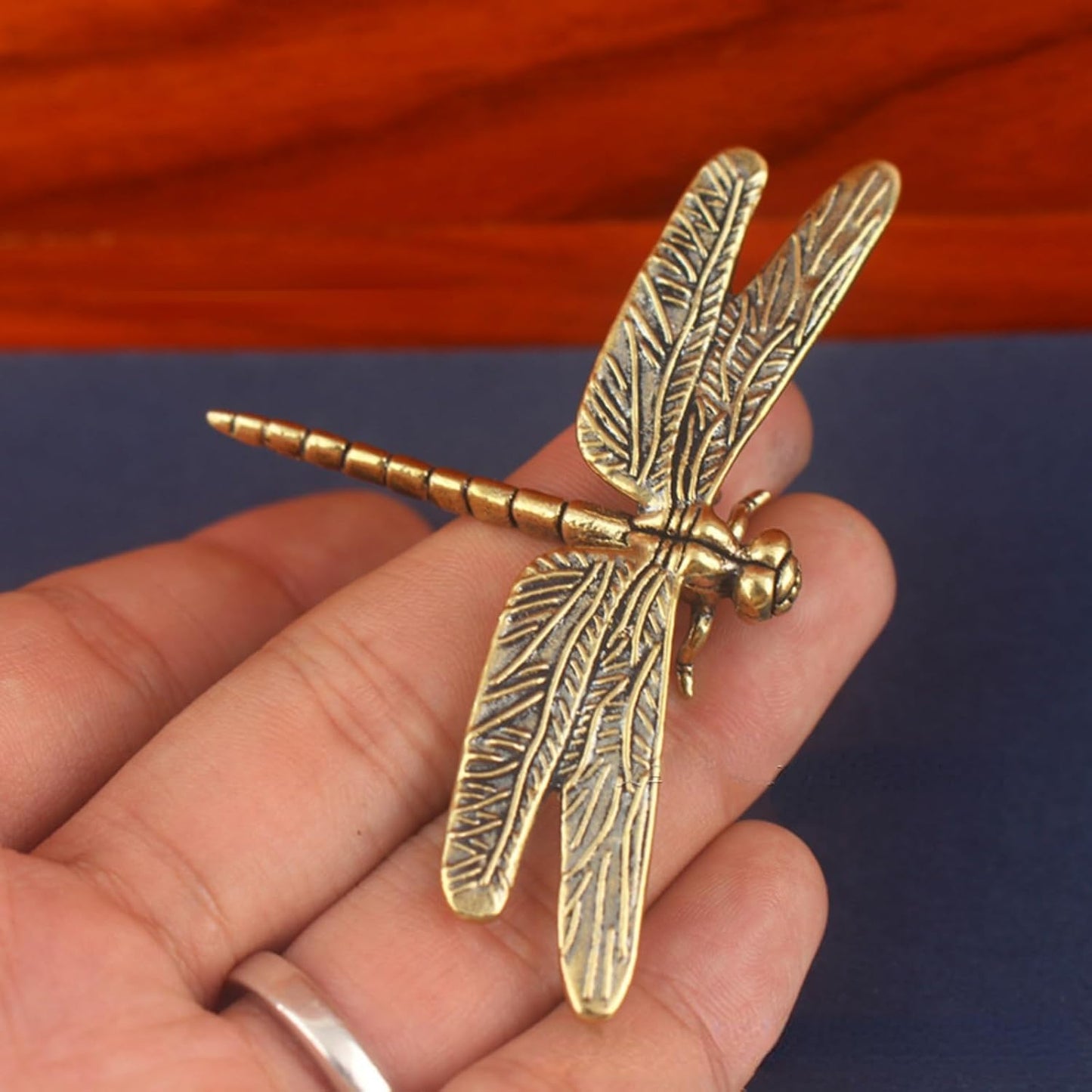 Dragonfly Sculpture - Handmade Metal Dragonfly Figurine with Wings for Study & Office