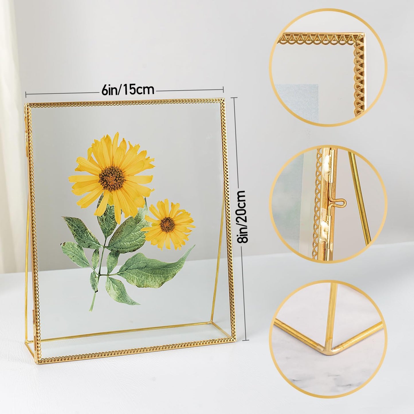 Gold Floating Picture Frame Set of 2, 10"x12" Glass Pressed Flower Picture Frames, Tabletop Standing Glass Floating Frame for 8x10 Photo Display