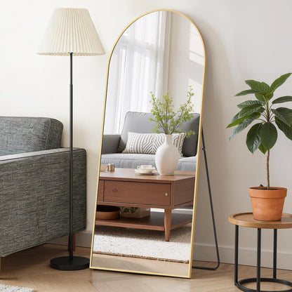 Mirror Full Length 64"x21" Full Body Floor Mirror with Stand, Shatterproof Glass, Aluminum Alloy Frame, Free Standing Wall Mounted or Leaning Arched Mirrors for Bedroom Living Room Entryway