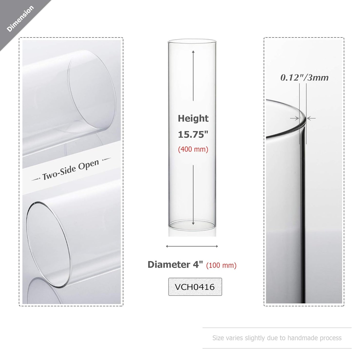 WGVI Hurricane Candle Holder Sleeve, Wide 4", Height 8", Clear Glass Cylinder Candleholder, Chimney Tube, Open Ended Candle Shade, 1 Piece - Colors A