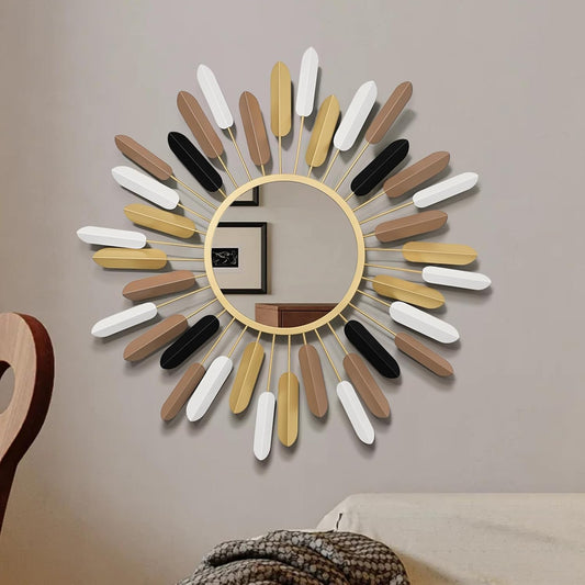 24" Gold Sunburst Decorative Wall Mirror – Handmade Flower Design, Luxury Round Accent Mirror Boho Wall Decor for Bedroom,Entryway, Dining Room & Kitchen