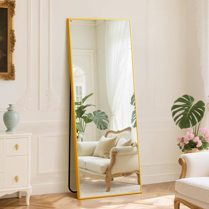 DUMOS Arched Full Length Mirror with Stand 64"x21" Floor Standing Aluminum Frame for Bedroom Body Hanging Leaning Modern Simple Home Decor Shatter-proorf Nano Glass Wall Living Room Cloakroom Black