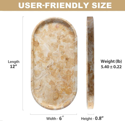 Koville Italian Travertine Tray, 12"x6" Vanity Decorative Marble Tray for Countertop, Catchall Tray for Perfume, Candles, Jewelry Dish Tray