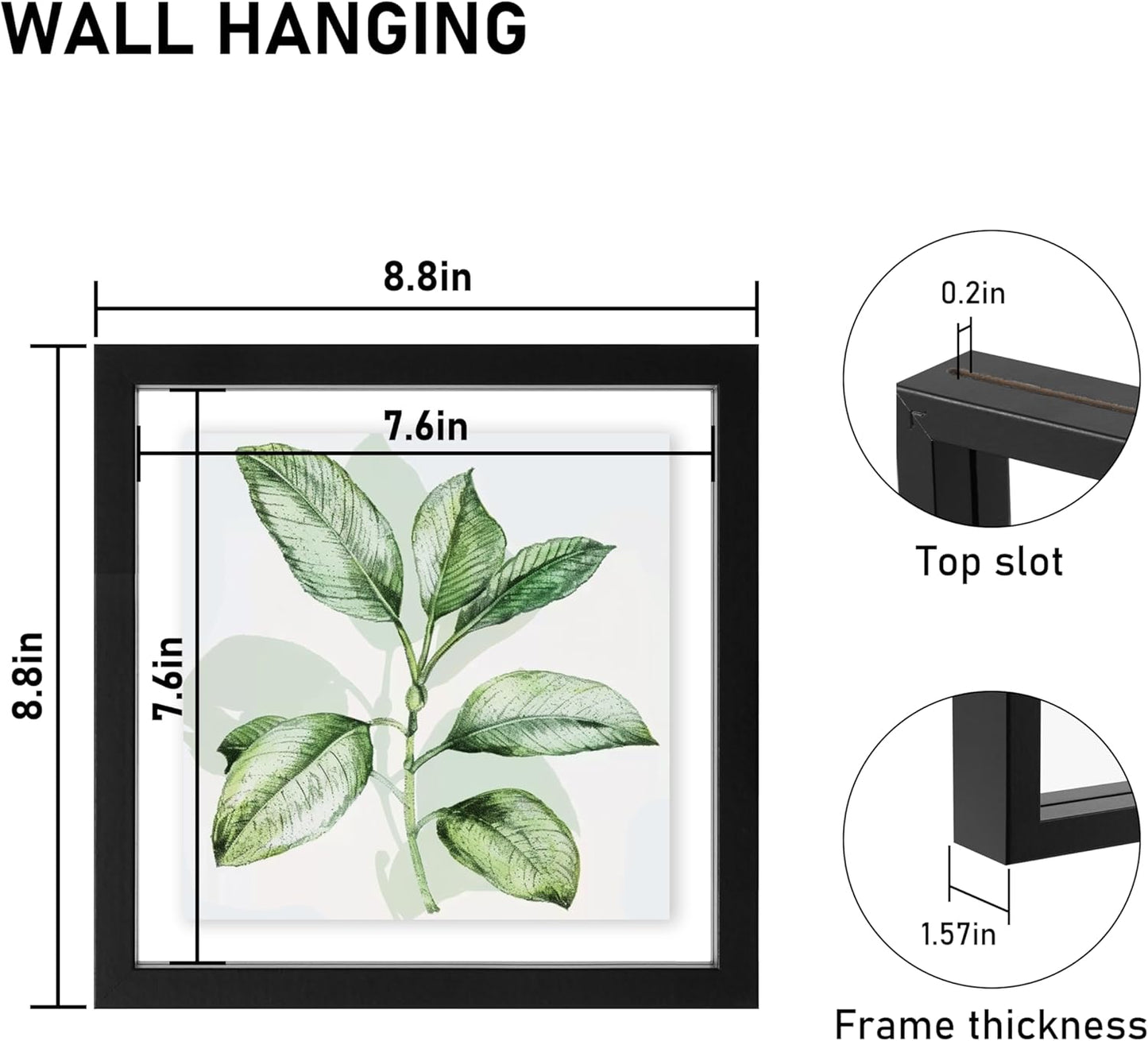 CORE ART 8x10 Floating Picture Frame,Double Plexglass Floating Frame for 5x7,4x6 Pictures,Wall or Tabletop Display,Black