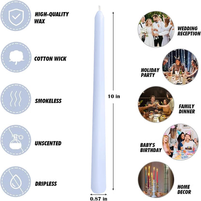 12-Pack Olive Green Taper Candles, 10 Inch Unscented Dripless Candlesticks, Long-Lasting Burn Time of 7-8 Hours, Perfect for Christmas Home Décor Spring and St. Patrick's Day