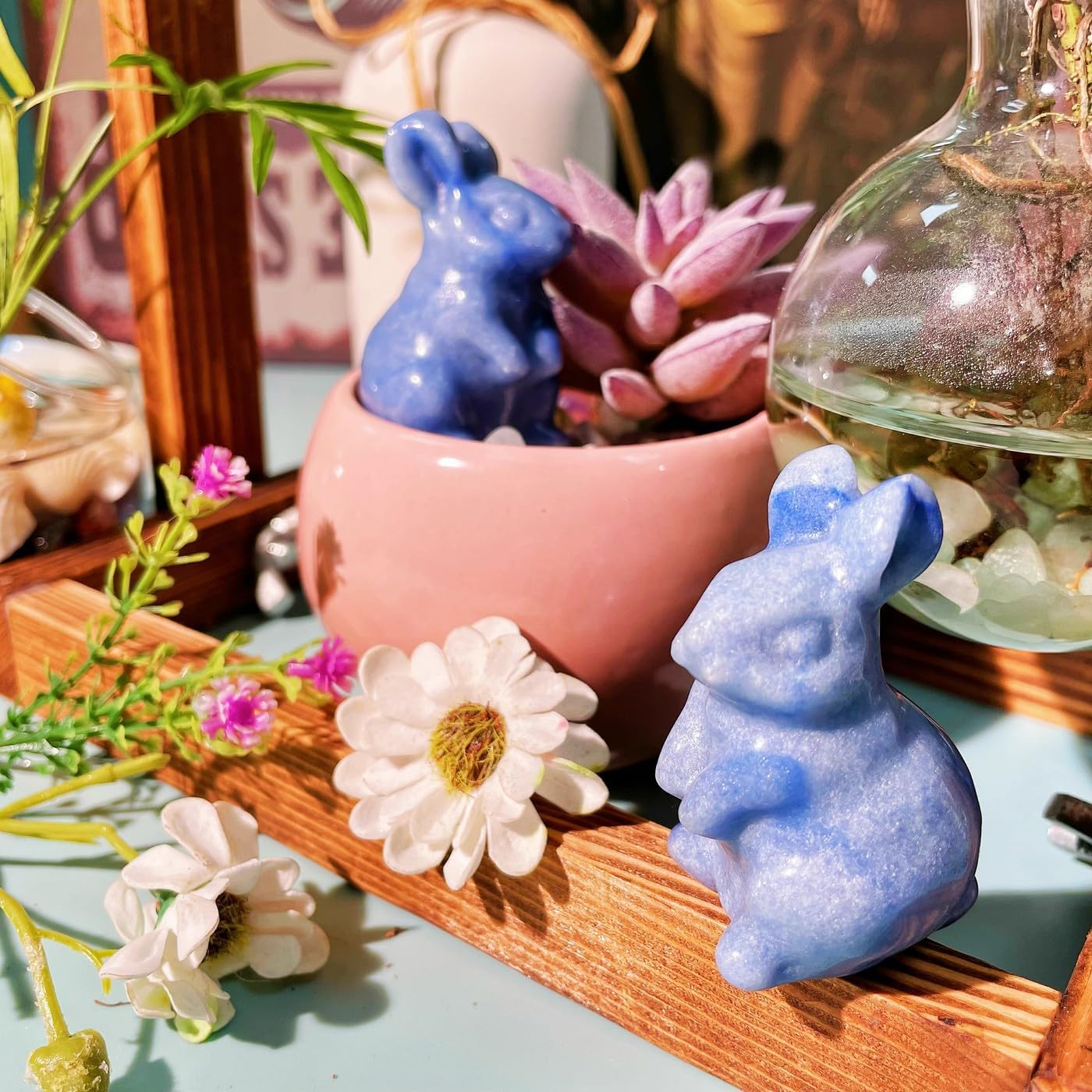 DUQGUHO Bunny Decor Easter Rabbit Decor Crystals Easter Gifts Decoration Bunny Statue Amethyst Crystals Figurines Bunny 1.5’’