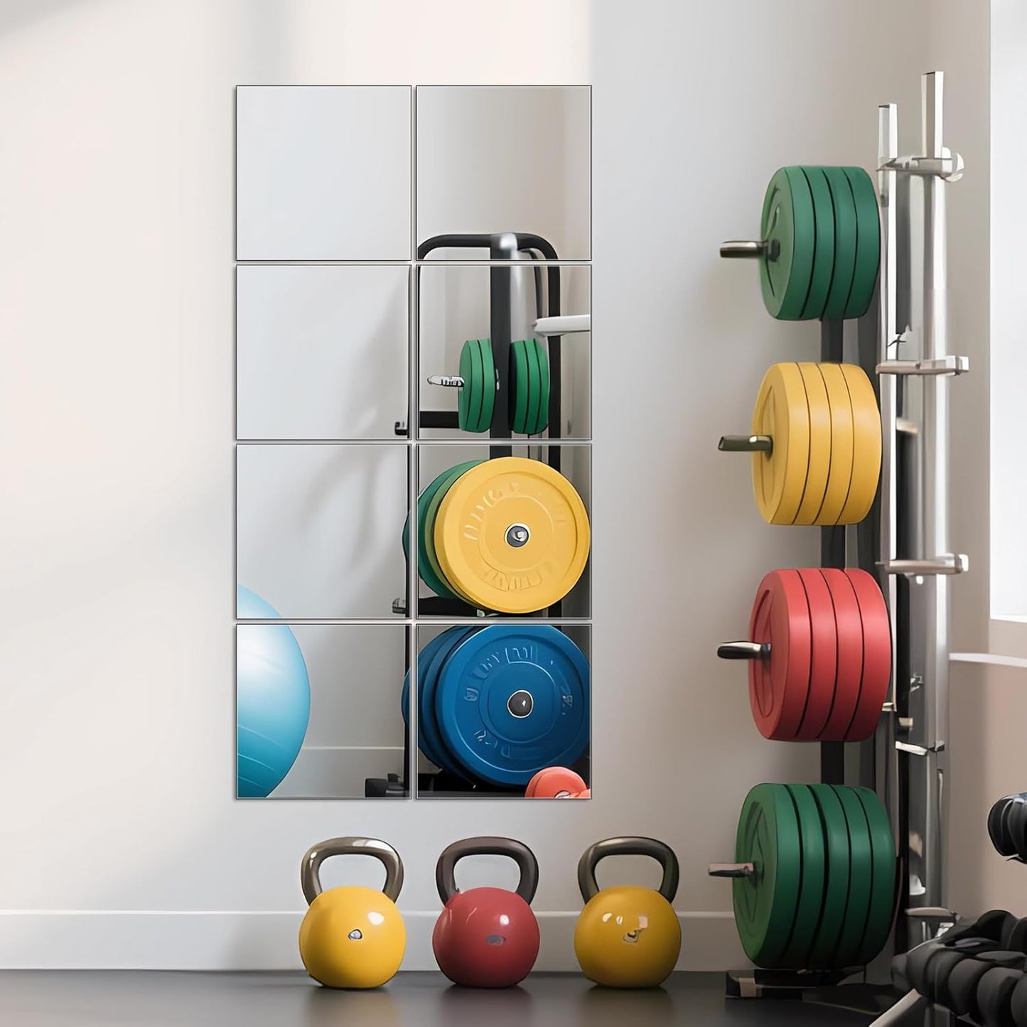 Ruomeng Home Gym Mirrors 12 Inch x 12Pcs Wall Mounted Mirror Glass Frameless Full Length Mirror Tiles for Home Gym, Bedroom, Door & Bathroom