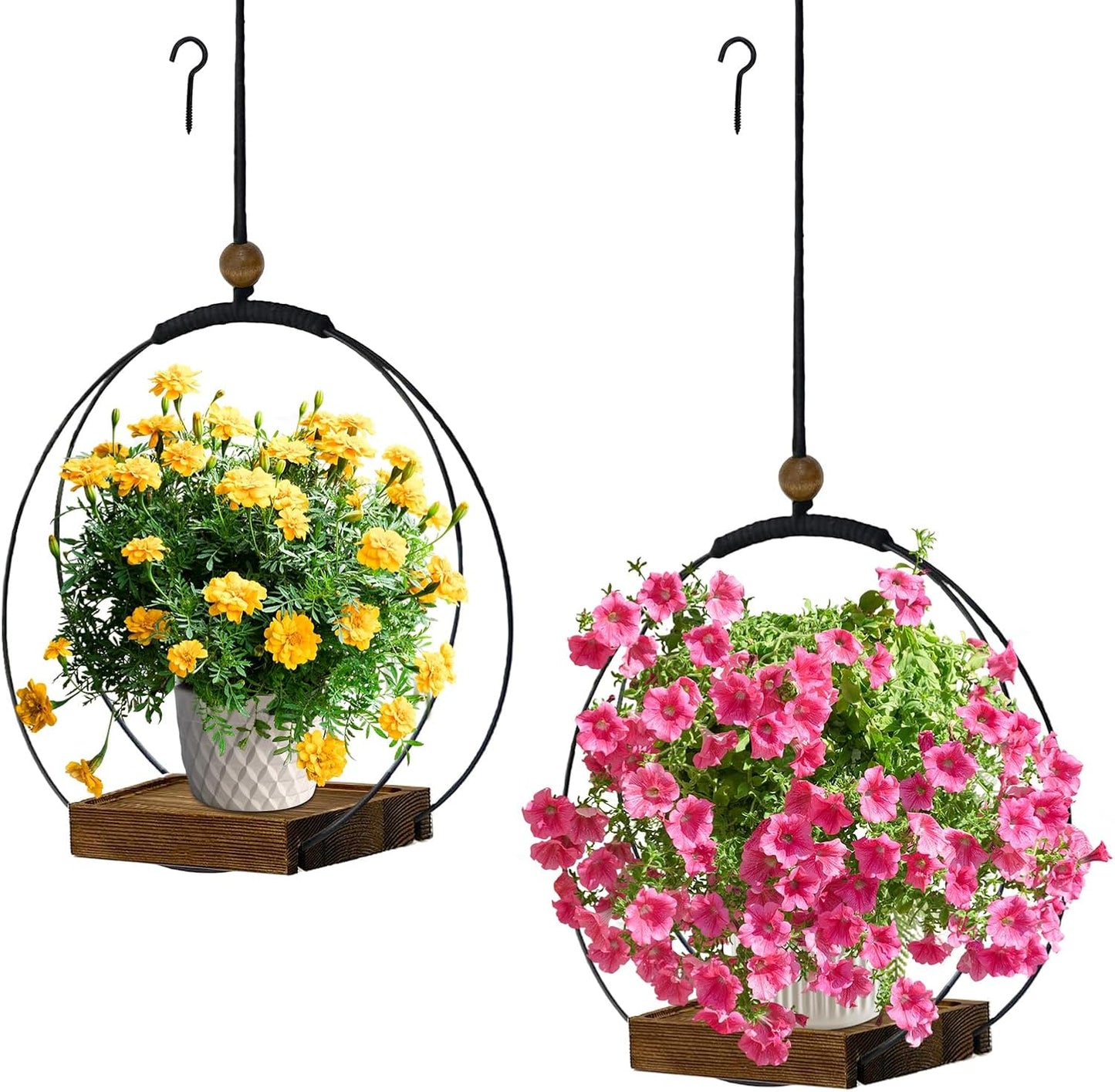 Hanging Planter for Indoor Plants, Black Plant Hanger Indoor with Sturdy Wood Base, Modern Boho Macrame Plant Hanger for 3-5.5 Inch Pot, Hanging Wall Ceiling Window Home Decor (Pots Not Included)