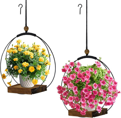 Hanging Planter for Indoor Plants, Black Plant Hanger Indoor with Sturdy Wood Base, Modern Boho Macrame Plant Hanger for 3-5.5 Inch Pot, Hanging Wall Ceiling Window Home Decor (Pots Not Included)