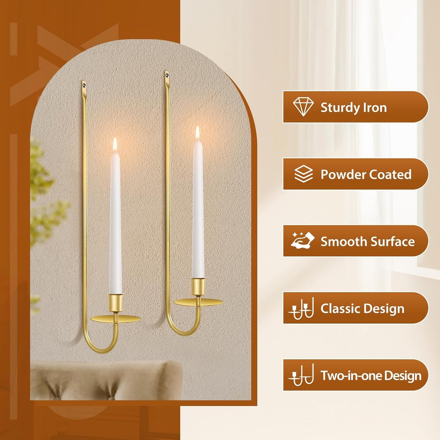 Candle Sconces Set of 2, Taper & Pillar Wall Candle Holder, 13.2 Inch Black Wall Sconces Set of Two, Decor for Entryway, Stair Corner, Living Room, Gifts for Men Women Mom or Dad