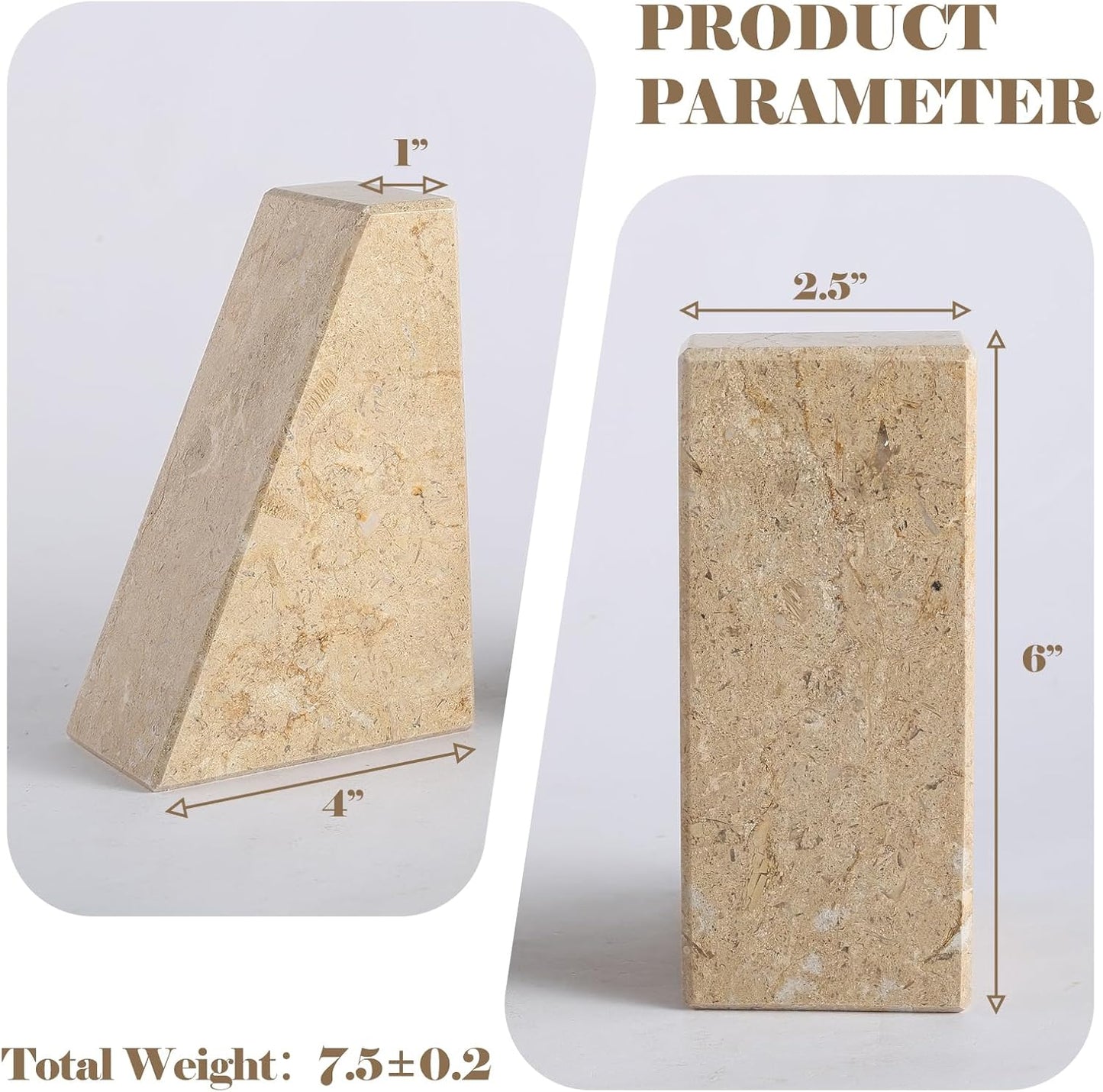 Karibiber Travertine Bookends for Heavy Books, Marble Decorative Bookends for Shelves, Heavy-Duty Stone Book Ends for Hardback Book & Cookbooks, Unique Book Stopper & Holder, Travertino Italy
