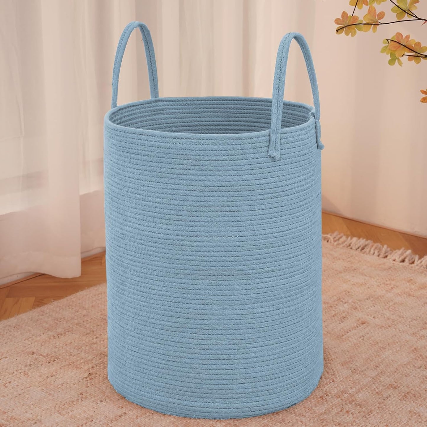 JMvicyroam Large Woven Laundry Basket Hamper,60L Cotton Rope Storage Bin for Blankets,Toys and Clothes,Decorative Tall Nursery Hamper for Living Room,Baby Nursery,Bathroom and Bedroom,Brown