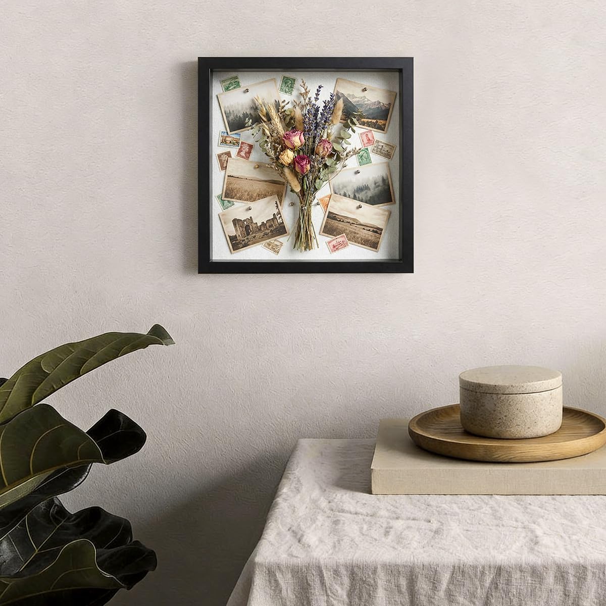 8x8 Shadow Box Frame | Soft Linen Back & Push Pins Included, Polystyrene Glass Memory Display Case for Flowers, Tickets & Cherished 3D Items, White