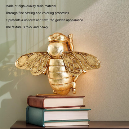 Gold Bee Figurines, 3D Hanging Honey Bee Wall Sculpture, Golden Resin insect Wall Mounted Decoration, Artwork Decor for Living Room (Antique Gold)