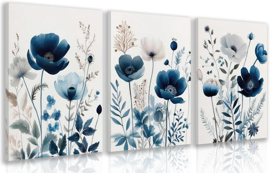 LLEEMPI Sage Green Wall Art Set of 3, Modern Watercolor Botanical Wall Decor, Eucalyptus Leaf Canvas Painting, Classic Minimalist Florals Poster Print for Bedroom Bathroom Office 16x24 Inch Framed Included (Total Size)