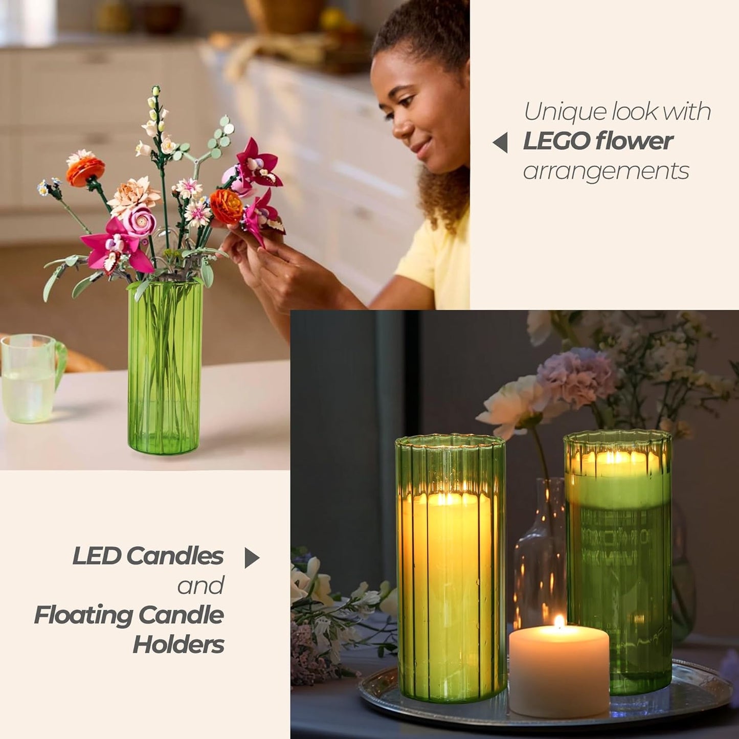 ComSaf Glass Cylinder Vases, Bud Vase for Centerpieces, 8 Inch Tall Ribbed Vase Hurricane Floating Candle Holder, Decorative Flower Vases for Wedding Reception, Home Decor, Housewarming Gift (Clear)