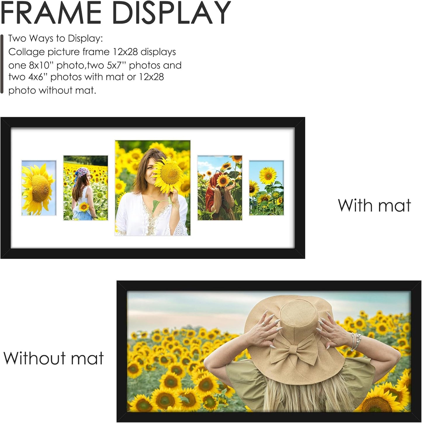 DUENPY 14x26 Collage Picture Frame 4x6 Collage Picture Frame Displays Twelve 4x6 inch Photos Available Horizontal Wall Mounting Display and Vertical Black - Colors B