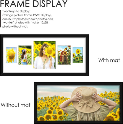 DUENPY 14x26 Collage Picture Frame 4x6 Collage Picture Frame Displays Twelve 4x6 inch Photos Available Horizontal Wall Mounting Display and Vertical Black - Colors B