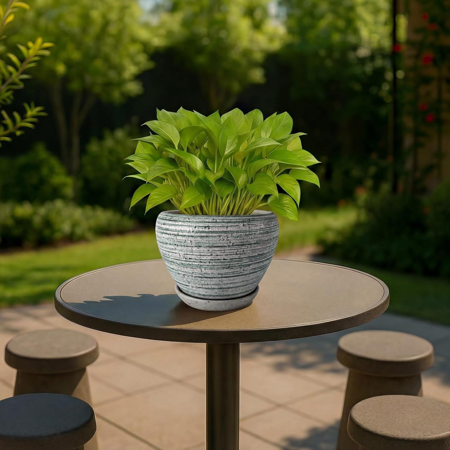 Deep Dream 6 Inch Plant Pots- Ceramic Planter Pot with Drainage Hole and Saucer, Round Flower Pot for Indoor Outdoor Succulent, Snake Plants and Cactus, Blue