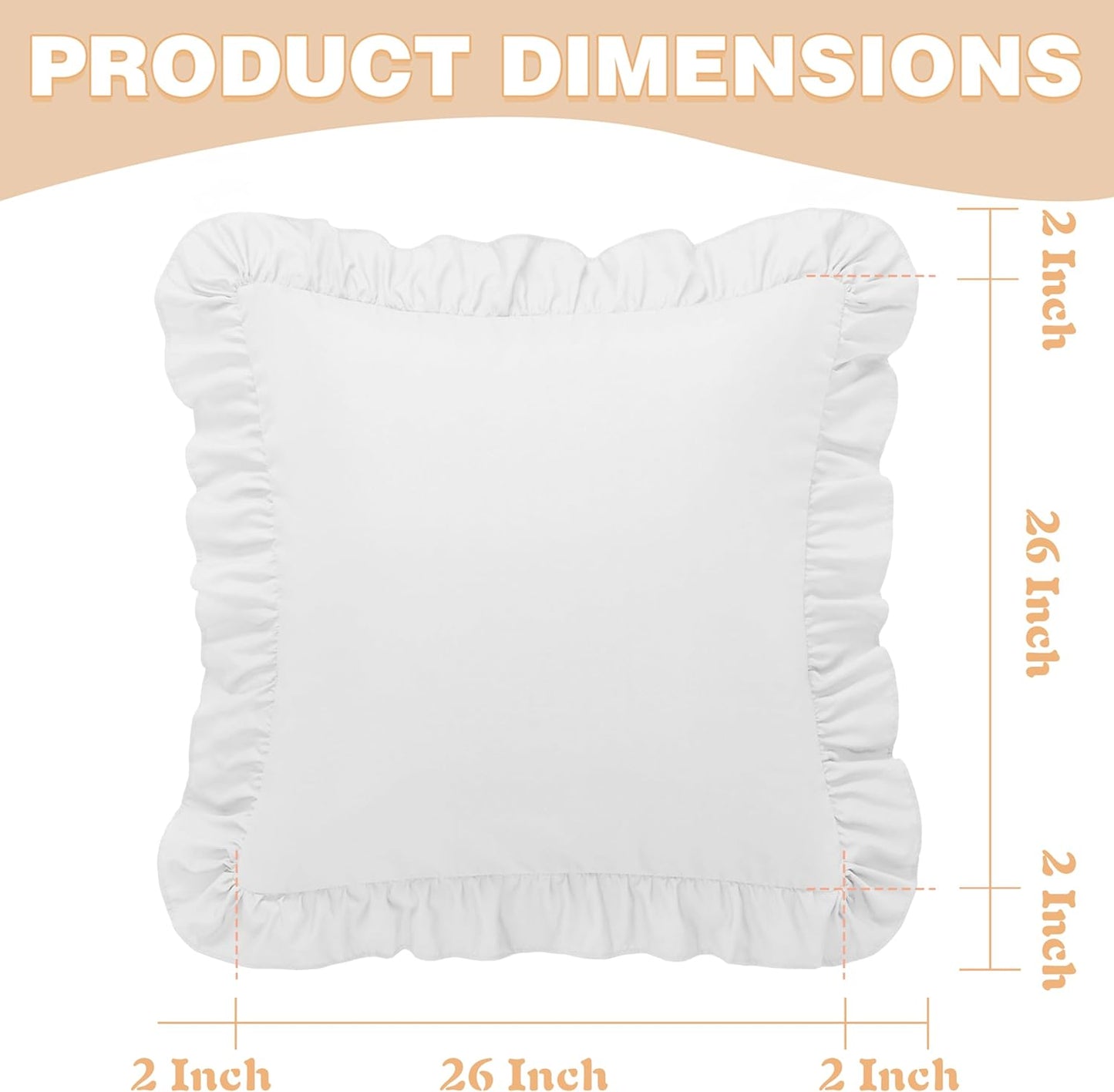 KKJIAF Ruffle Pillow Cases 26x26 Inches, White Square Ruffled Pillow Covers Set of 2, Microfiber Wrinkle Resistant Pillow Shams with Envelope Closure for Sofa Bed Living Room