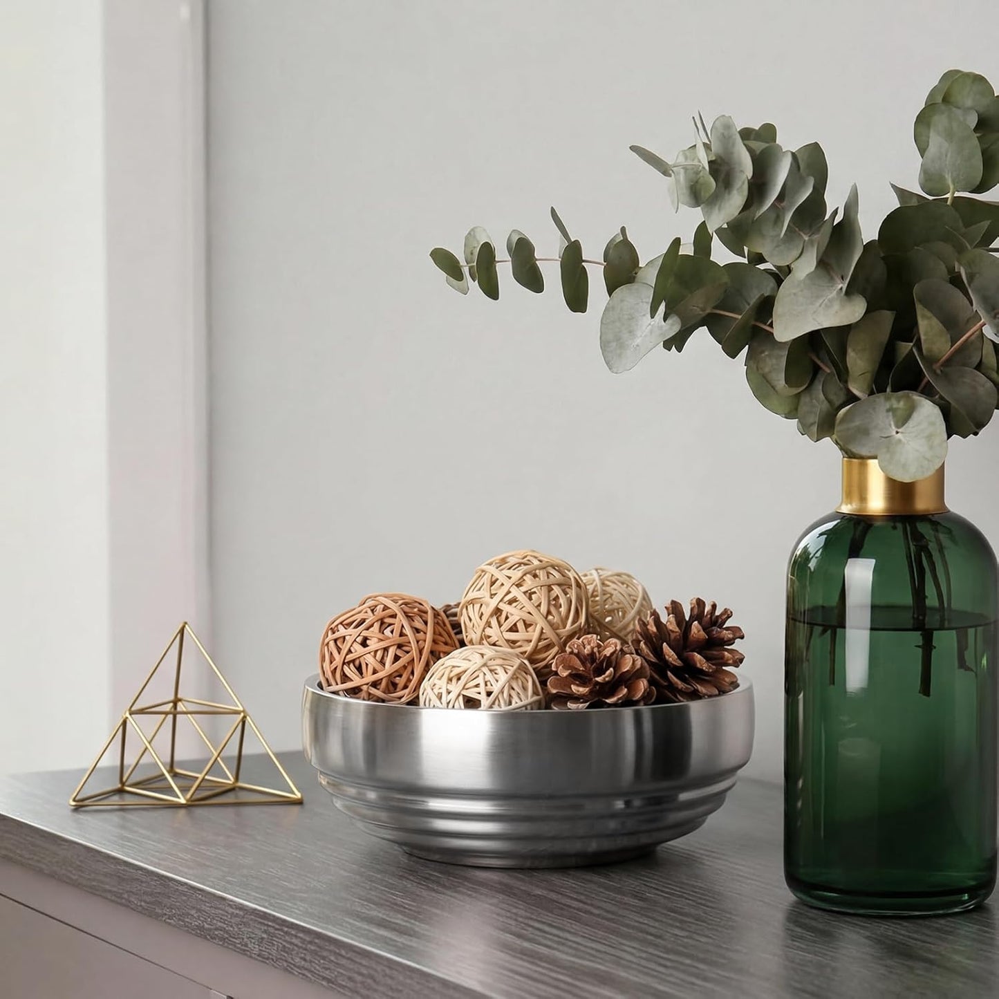 Key Bowl for Entryway Table Decorative Key Dish for Organizing Tabletop Catch All Bowl Gold Fruit Bowls for Kitchen Counter, Coffee Table,7.4 Inches