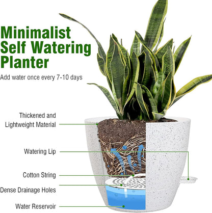 WSMKSZ 10/9/8 inch Self Watering Pots, Planter, Plant Pots with Mesh Drainage Holes for Indoor Outdoor Garden Plants, Plastic Flower Pots with Deep Reservoir for House Plants, Green with Brown