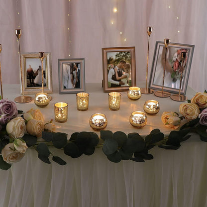 DEVI 24pcs Assorted Gold Votive Candle Holders, Mercury Glass Candle Holder, Diwali Decorations, Gold Wedding Centerpieces for Tables, Bridal Shower Party Table Decorations