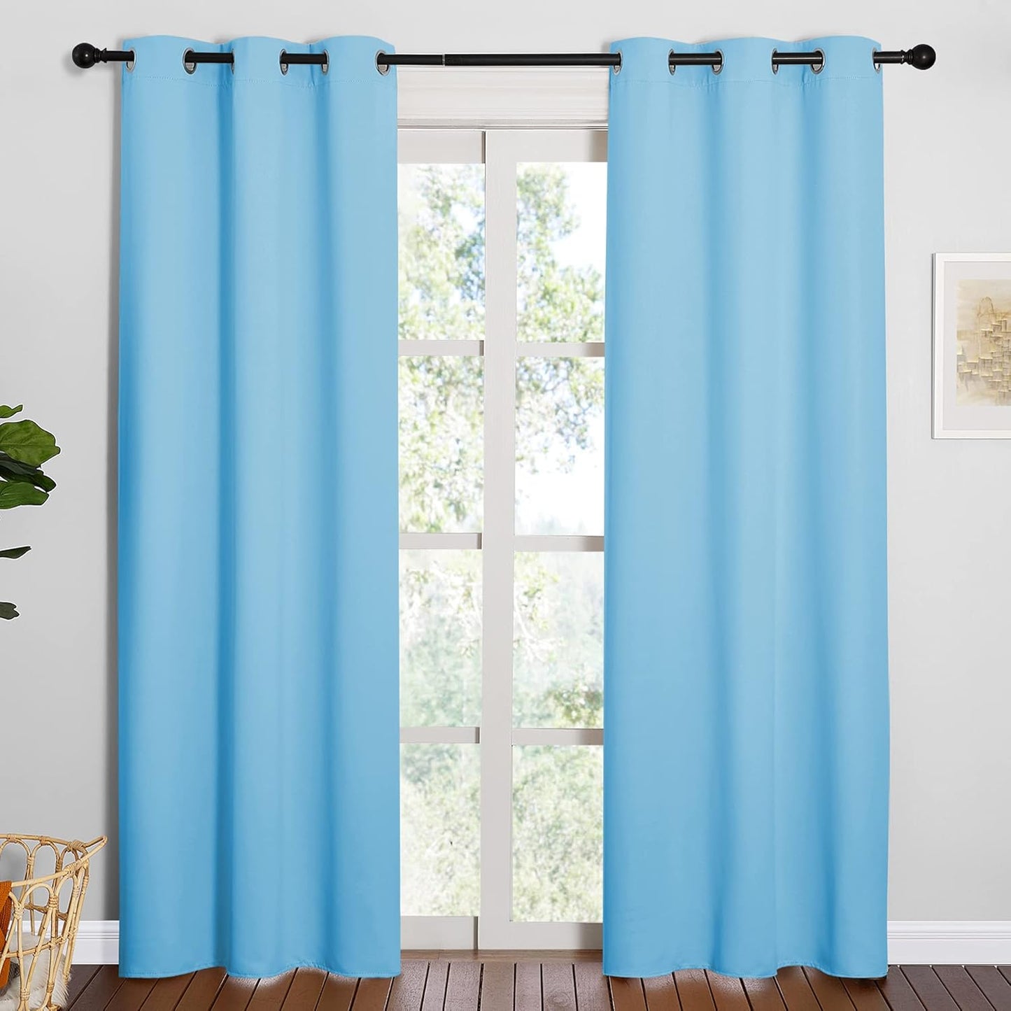 NICETOWN Halloween Pitch Black Solid Thermal Insulated Grommet Blackout Curtains/Drapes for Bedroom Window (2 Panels, 42 inches Wide by 63 inches Long, Black) - Colors B