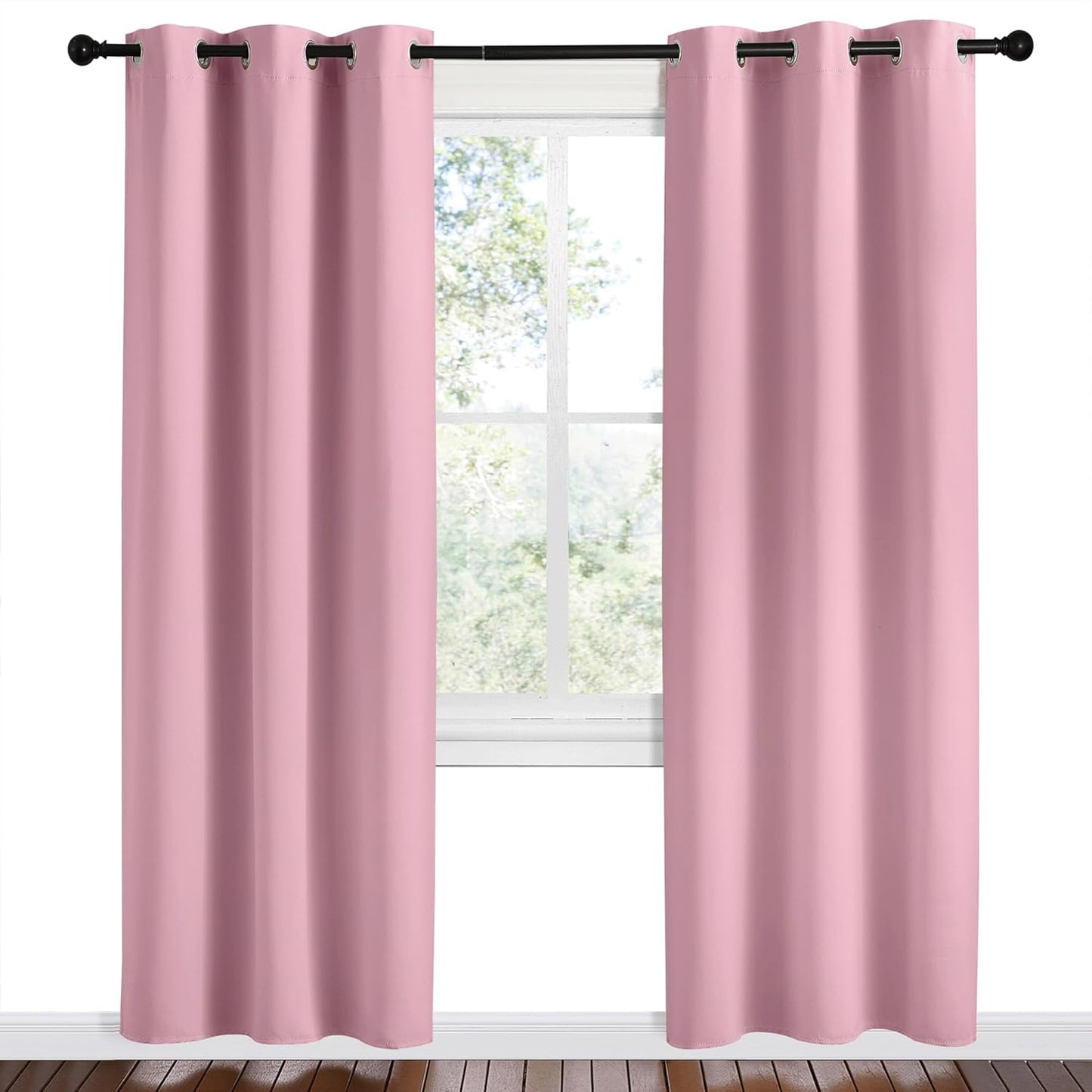 NICETOWN Halloween Pitch Black Solid Thermal Insulated Grommet Blackout Curtains/Drapes for Bedroom Window (2 Panels, 42 inches Wide by 63 inches Long, Black) - Colors A