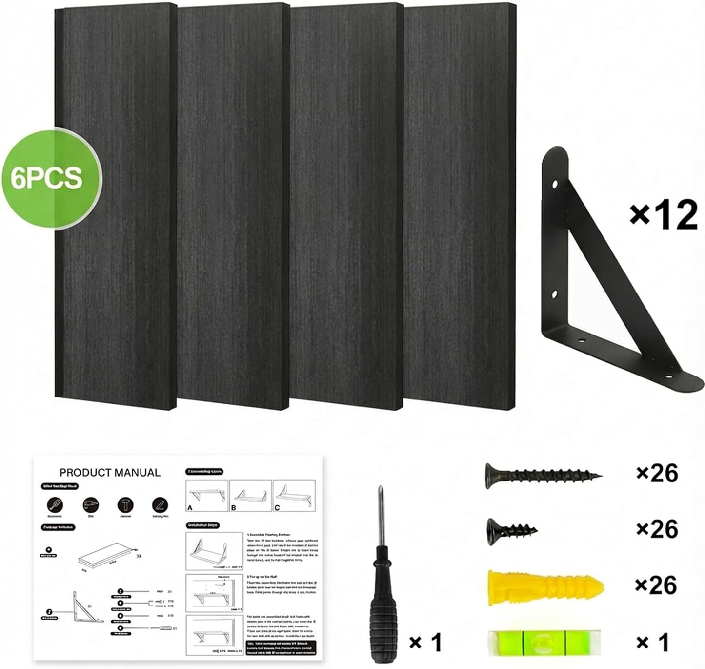 YGEOMER Brown Floating Shelves for Wall, 16.5 Inch Farmhouse Wall Shelves for Bedroom, Bathroom Storage, Living Room and Kitchen Decor (Set of 6 Brown)
